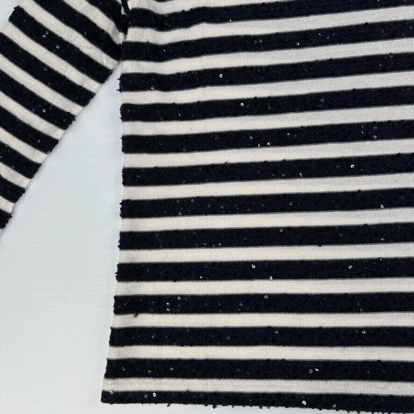 Talbots off white navy sequin 3/4 striped top - Picture 8 of 11
